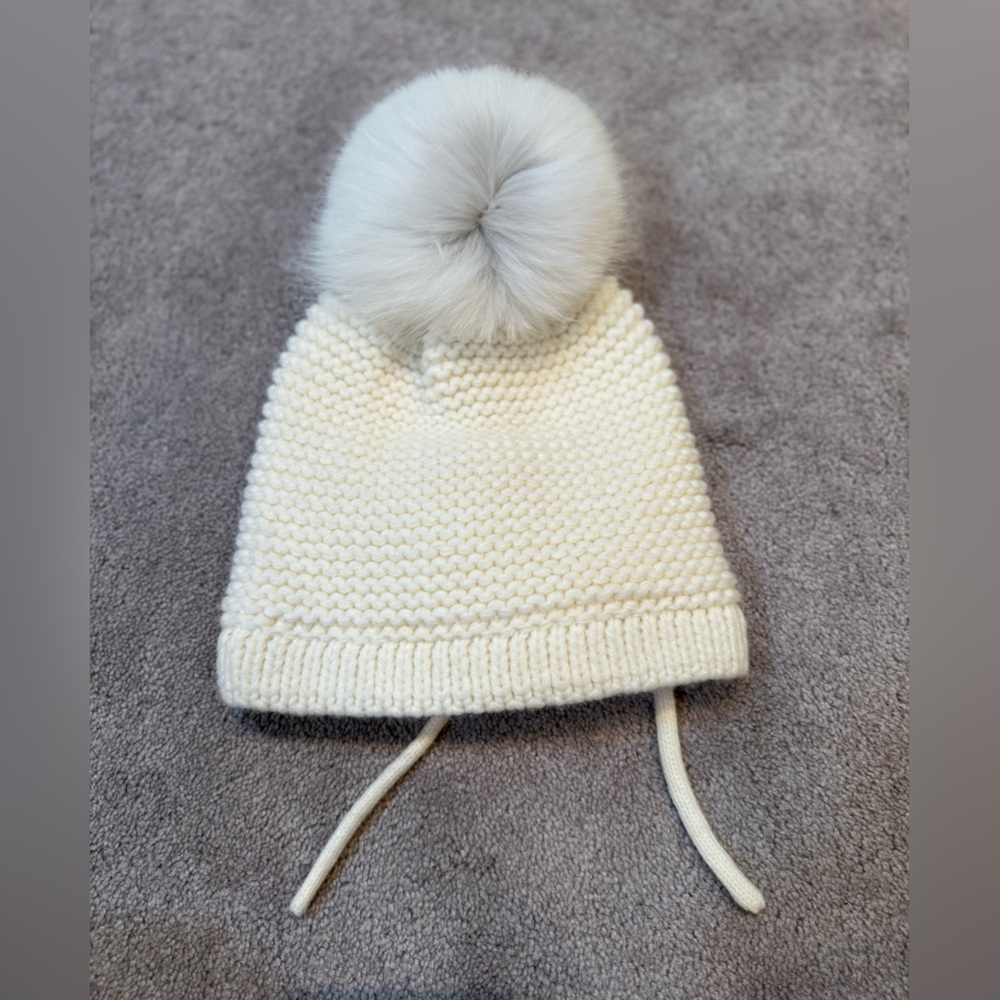Lux Cream Knit Kids Hat with Fluffy Pom-Pom